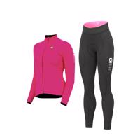 ALÉ Cyklistický zimní dres a kalhoty - WARM RACE+ESSENTIAL - růžová/černá