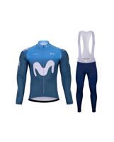 BONAVELO Cyklistický zimní dres a kalhoty - MOVISTAR 2021 WINTER - černá/modrá
