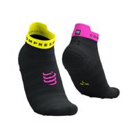 COMPRESSPORT Cyklistické ponožky kotníkové - PRO RACING V4.0 ULTRALIGHT RUN LOW - černá/růžová/žlutá 42-44