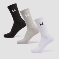 MP Unisex Crew Ponožky (3 balení) – Bílé/Černé/Šedé Melírované - UK 12-14