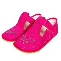 BEDA s.r.o. Dětské barefootové textilní papuče na suchý zip Beda - růžová