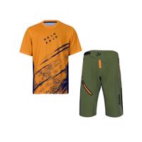 HOLOKOLO Cyklistický MTB dres a kalhoty - UNIVERSE MTB - zelená/oranžová/černá