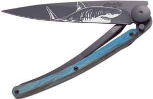 Kapesní nůž Deejo 1GB158 Tattoo 37g, Blue Beech, Shark