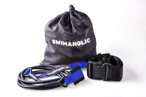 Plavecké posilovací gumy swimaholic safety cord short belt modrá