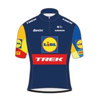 SANTINI Cyklistický dres s krátkým rukávem - LIDL TREK 2024 KIDS - červená/modrá/žlutá 11Y