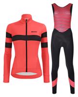 SANTINI Cyklistický zimní dres a kalhoty - CORAL B. LADY WINTER - černá/růžová