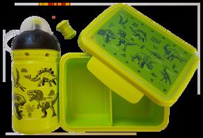 Svačinová krabička + zdravá láhev - 500 ml, SET Dinosauři